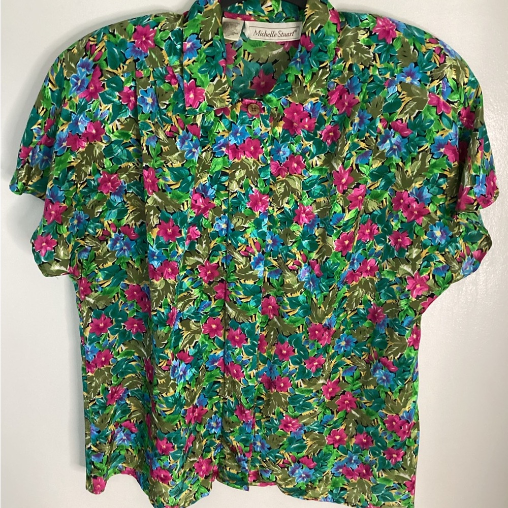 Michelle Stuart Vibrant Floral Shirt in Green and Pink 14